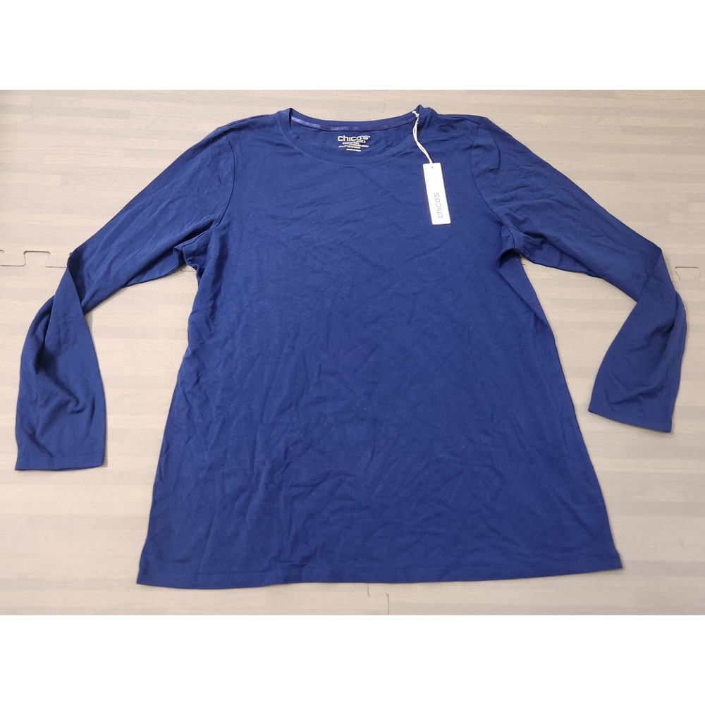 Chicos Pima Cotton Modal Blend Long Sleeve Tee Royal Blue Size 2 Large NWT
